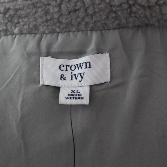 Crown & Ivy Grey Fleece Vest Womens XL Faux Sherpa Lined - Picture 7 of 9